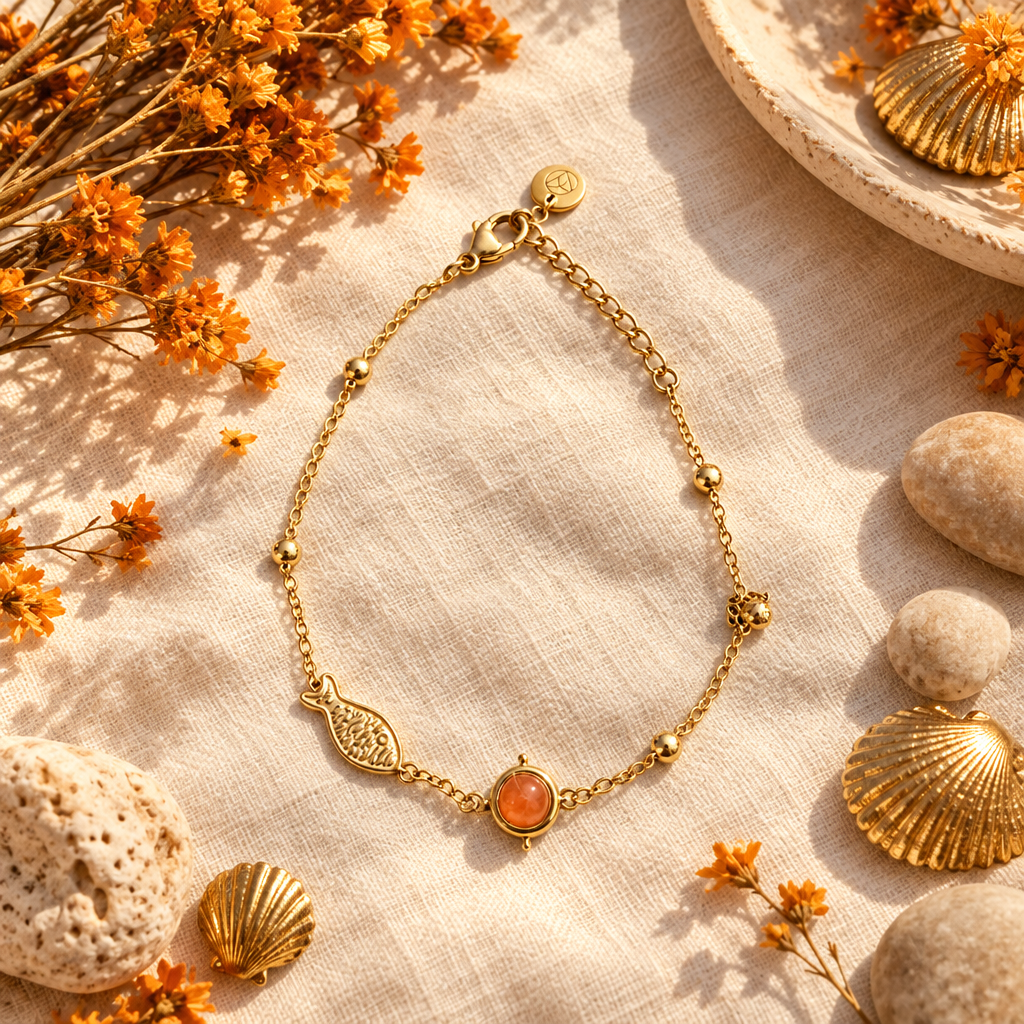 Gold Fisch Armband Flatlay