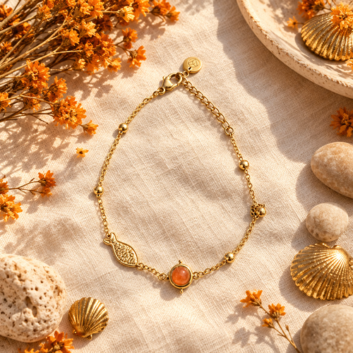 Gold Fisch Armband Flatlay
