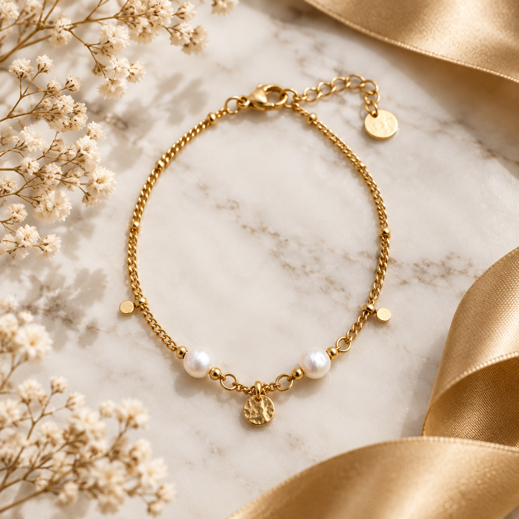 Gold Perlen Armband Flat Lay