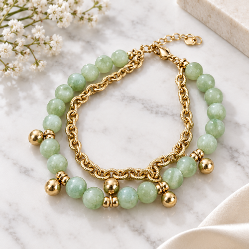Jade Doppelarmband Flat Lay